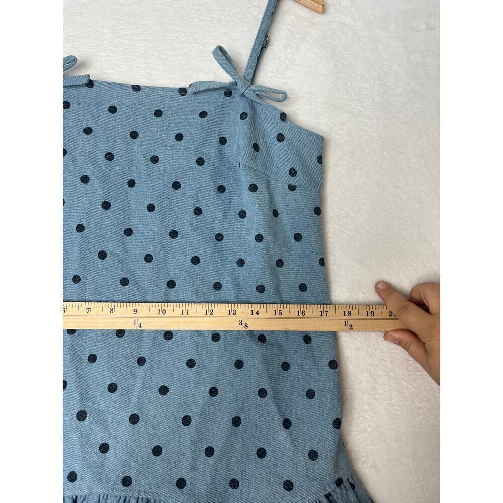 Avec Les Filles Denim Polka Dot Drop Waist Mini Dress Bow Coquette Feminine sz L - Picture 8 of 9